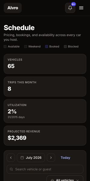 Alvro host schedule, dark mode