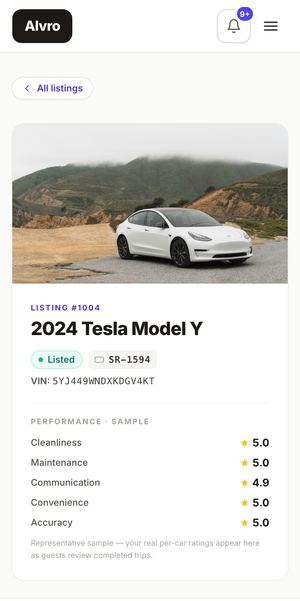 Alvro host vehicle listing